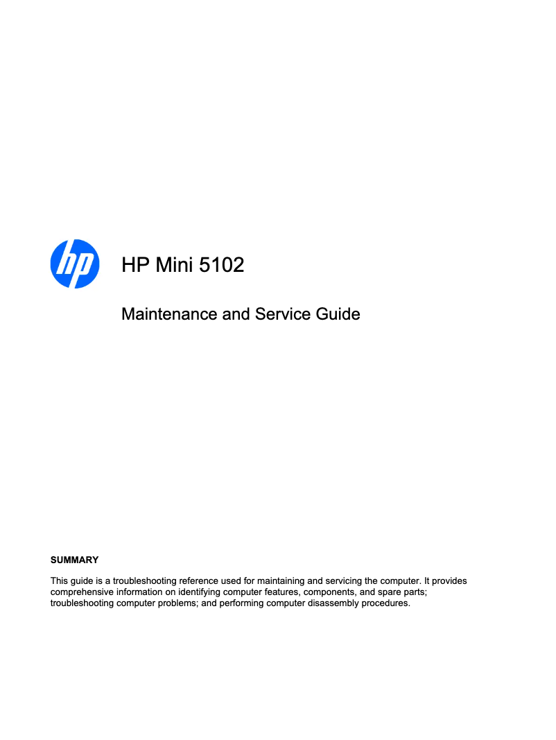 Página 1 del manual Manual de uso y mantenimiento HP Mini 5102