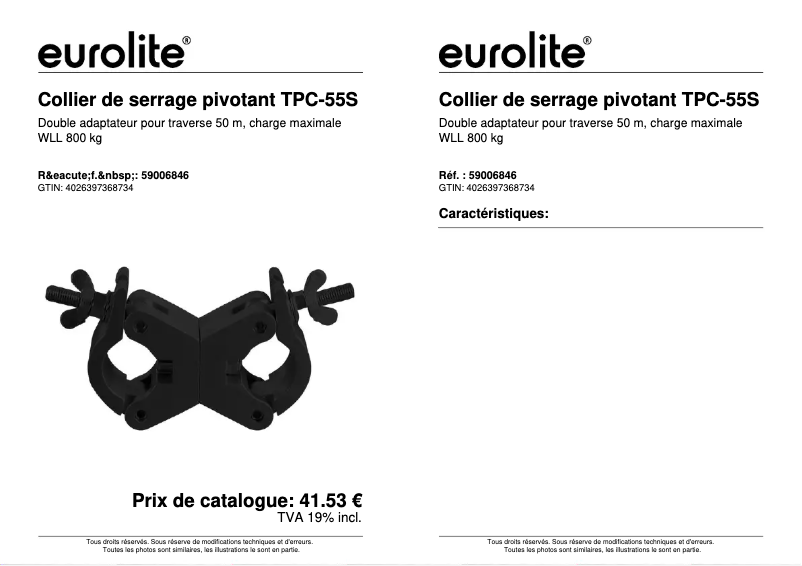Page n°1 - Fiche technique Eurolite TPC-55S