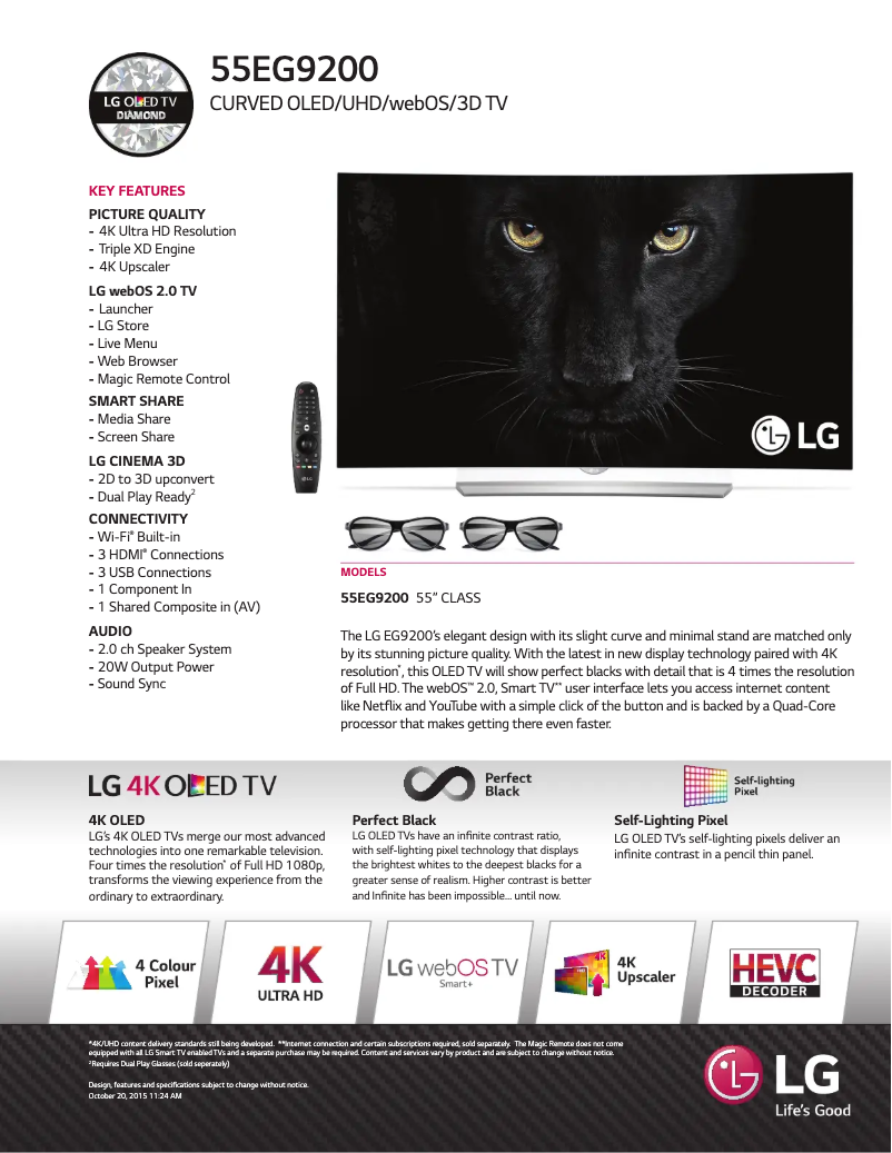 Página 1 del manual Ficha técnica LG 55EG9200