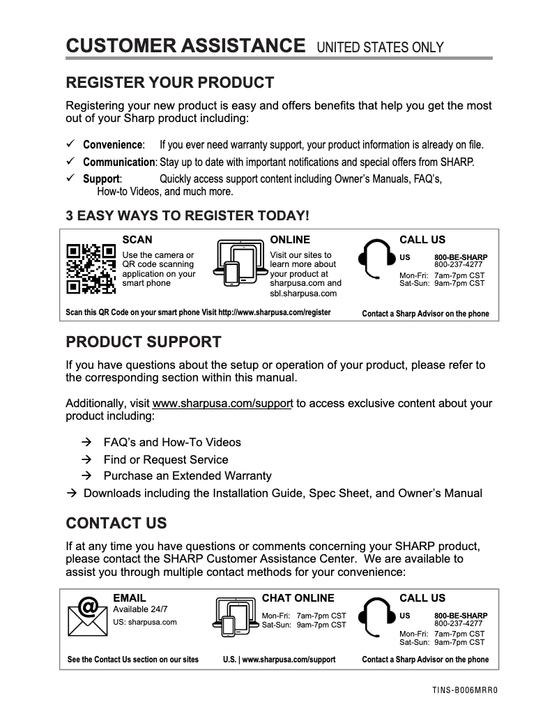 Page 1 de la notice Informations de garantie Sharp SMD2489ES
