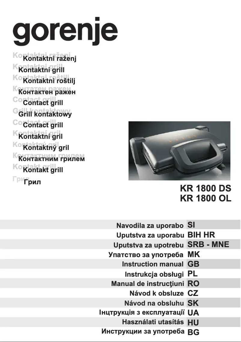 Page n°1 - Manuel utilisateur Gorenje KR1800DS