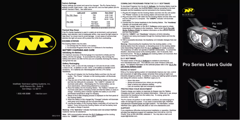 Page 1 de la notice Manuel utilisateur NiteRider Pro 1400