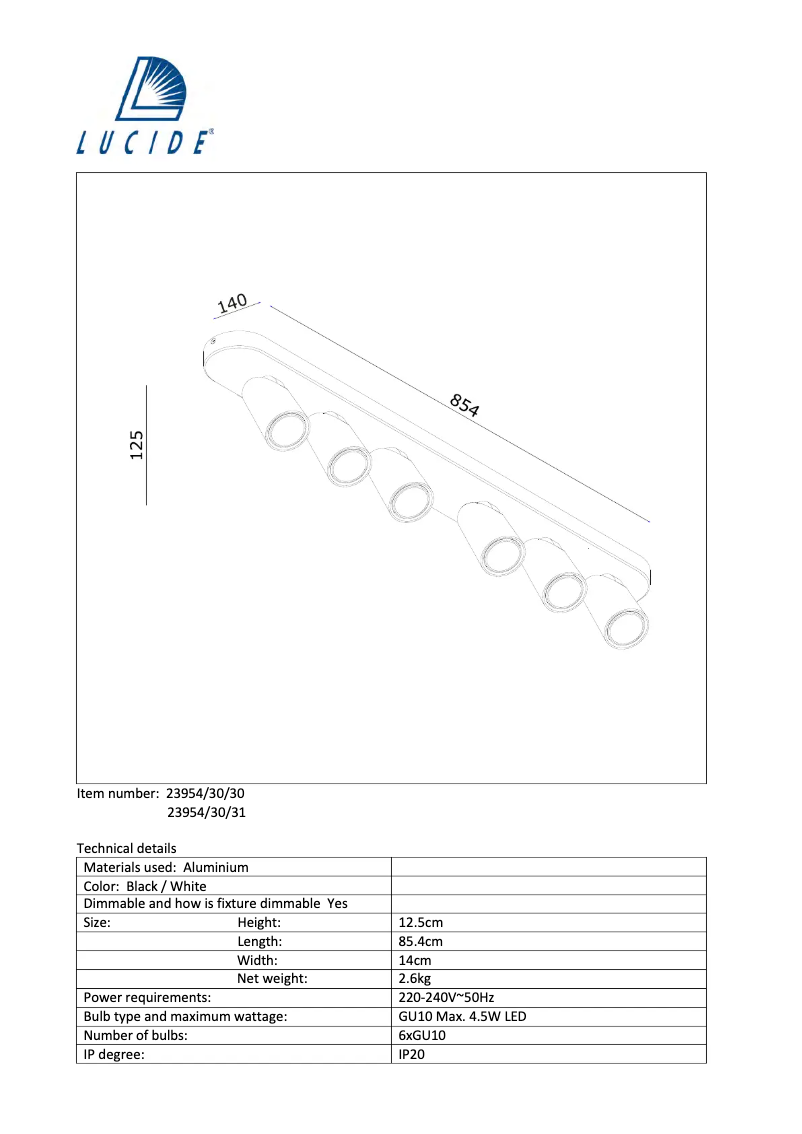 Page n°1 - Manuel utilisateur Lucide Xyrus 23954/30/31