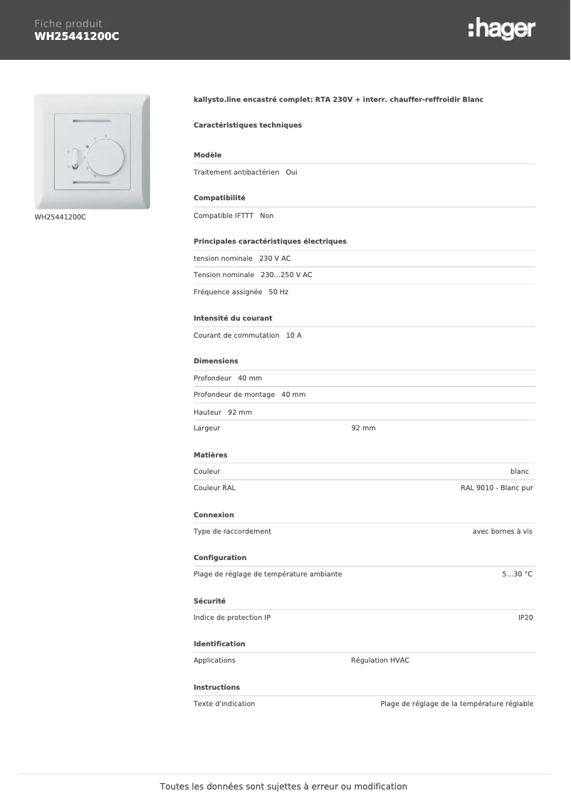 Image de la première page du manuel de l'appareil WH25441200C