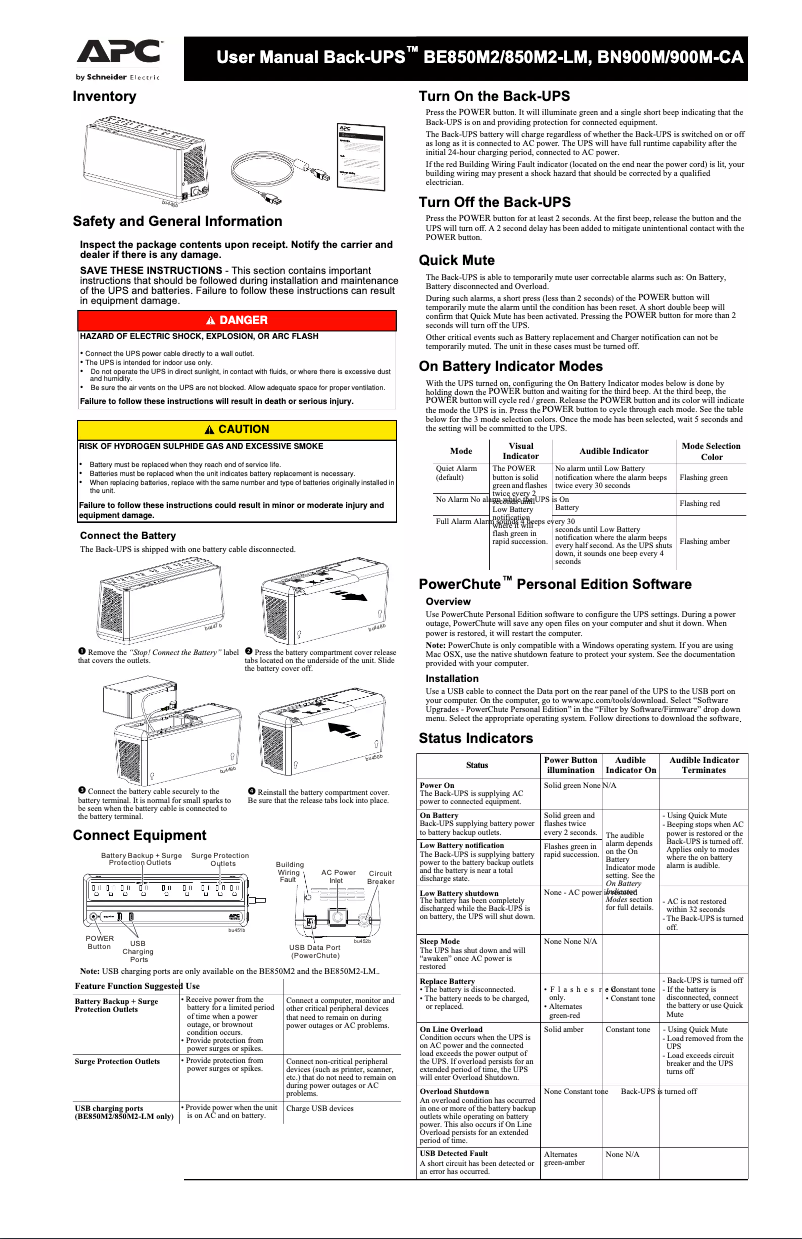 Page n°1 - Manuel utilisateur APC BE850M2