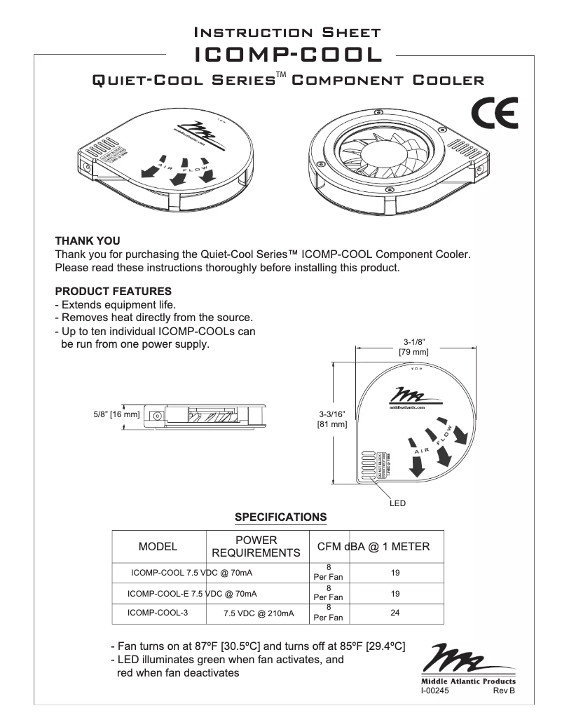 Page 1 de la notice Manuel utilisateur Middle Atlantic ICOMP-COOL-3