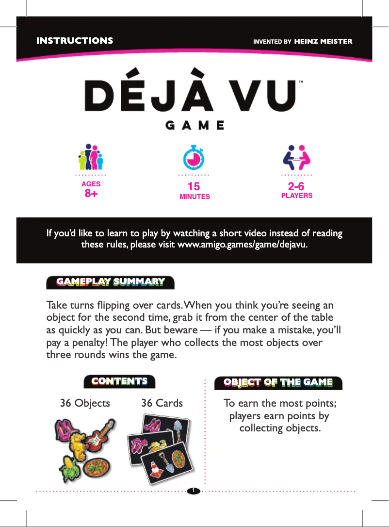 Page 1 de la notice Manuel utilisateur Amigo DEJA-VU