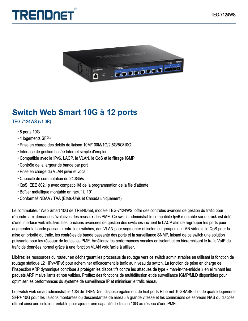 Page n°1 - Fiche technique TRENDnet TEG-7124WS