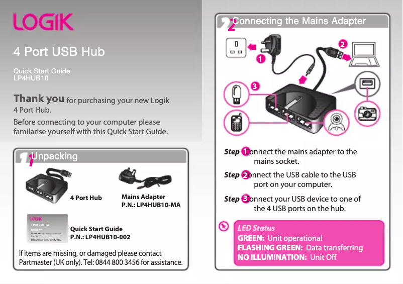 Page 1 de la notice Manuel utilisateur Logik LP4HUB10