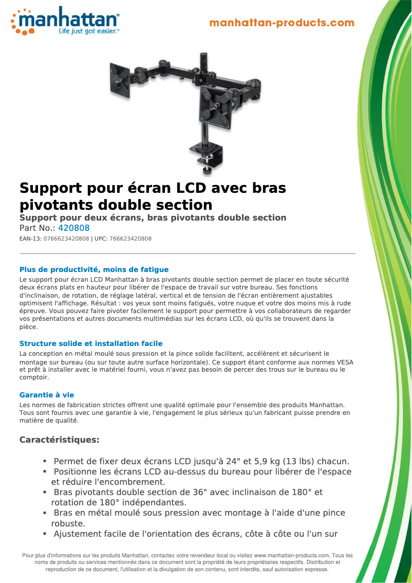 Page 1 de la notice Fiche technique Manhattan 420808