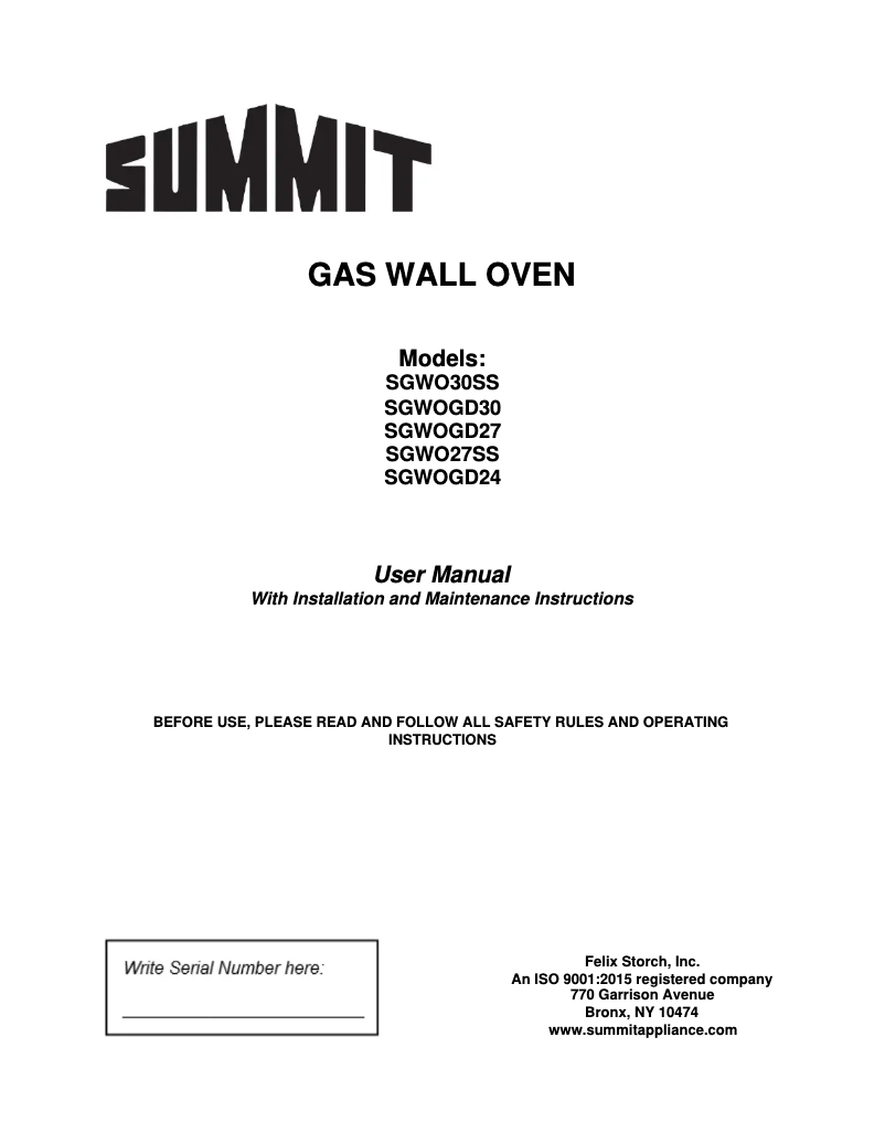 Page 1 de la notice Manuel utilisateur Summit SGWOGD27