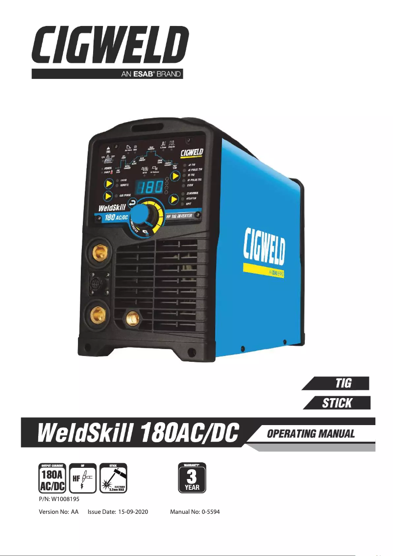 Page 1 de la notice Manuel utilisateur Cigweld WeldSkill 180