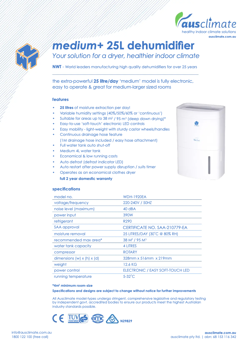 Image de la première page du manuel de l'appareil WDH-1920EA