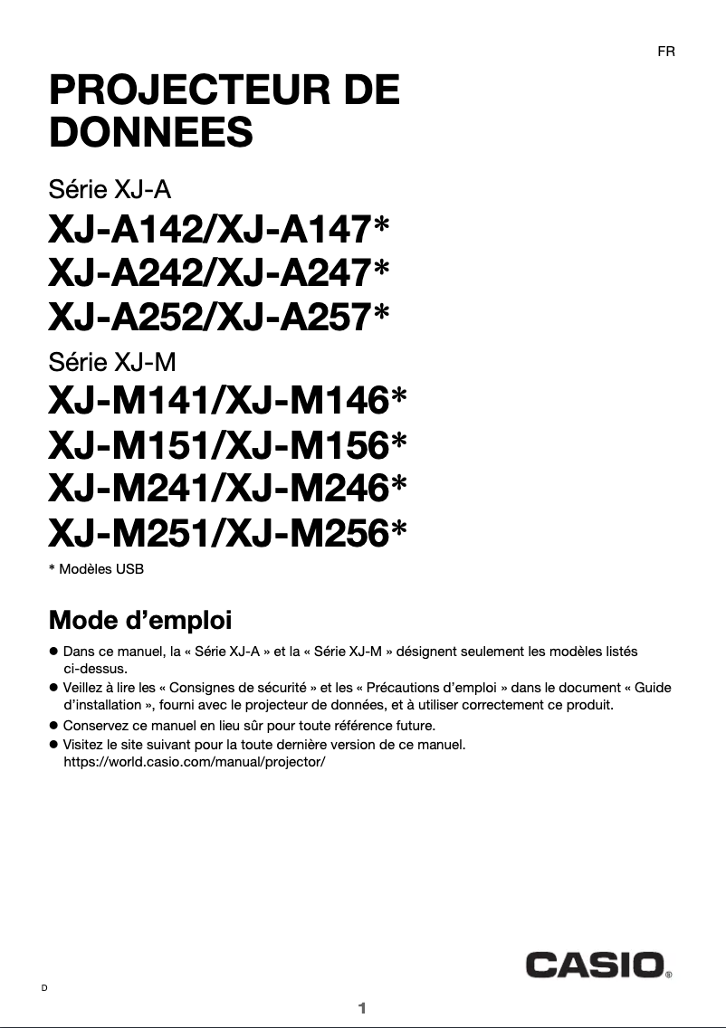 Page 1 de la notice Manuel utilisateur Casio XJ-A142