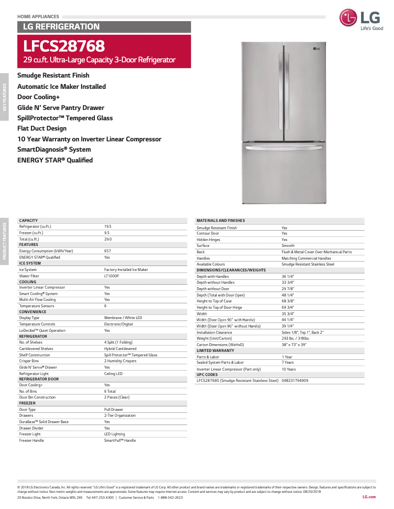 Página 1 del manual Ficha técnica LG LFCS28768S
