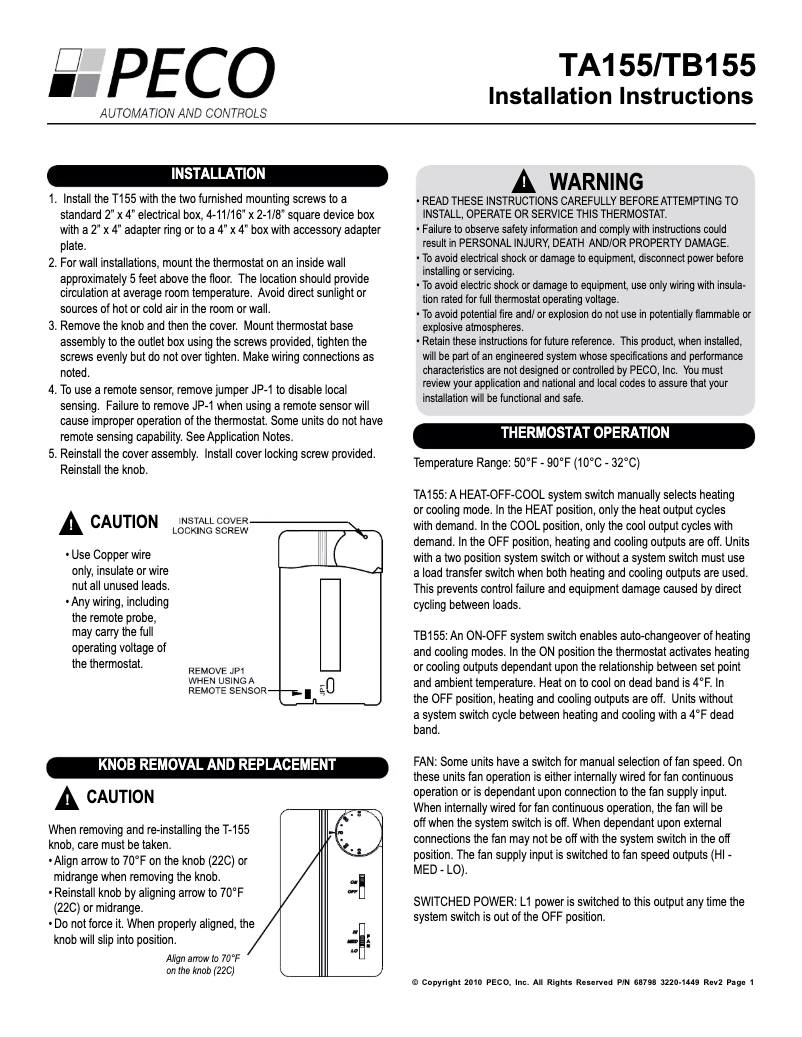 Página 1 del manual Manual de usuario PECO TB155-046