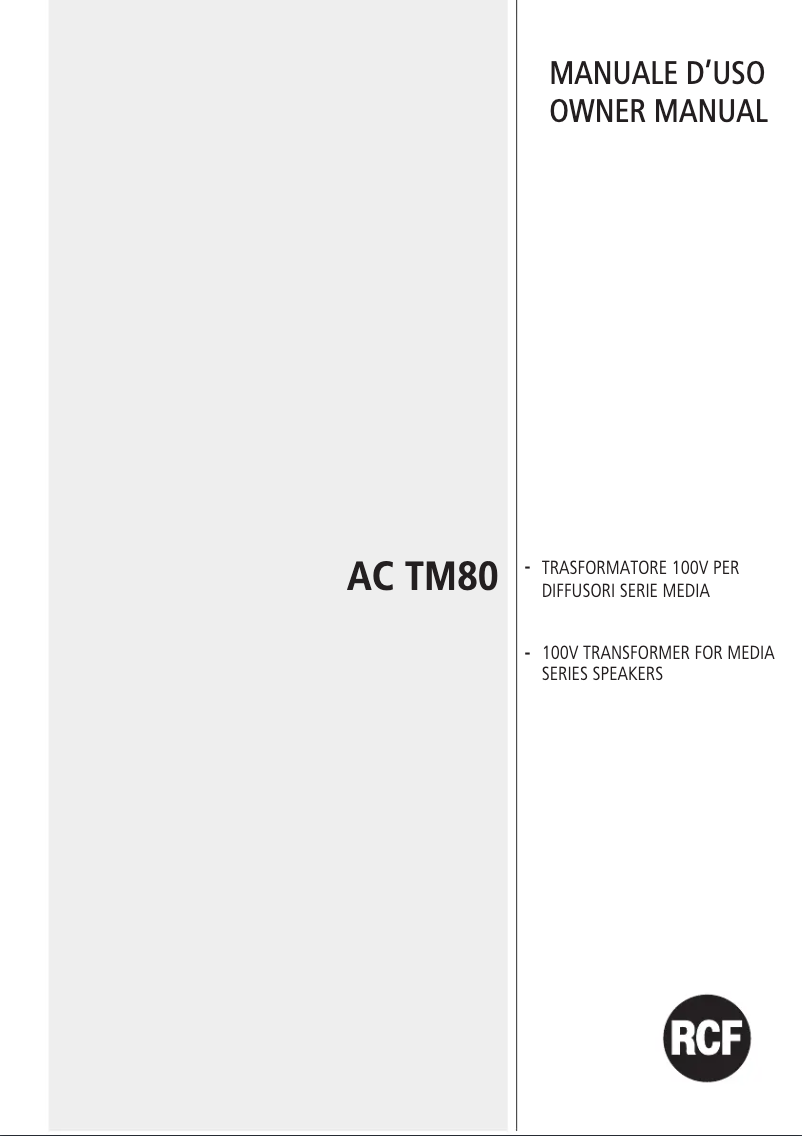 Page 1 de la notice Manuel utilisateur RCF TM80