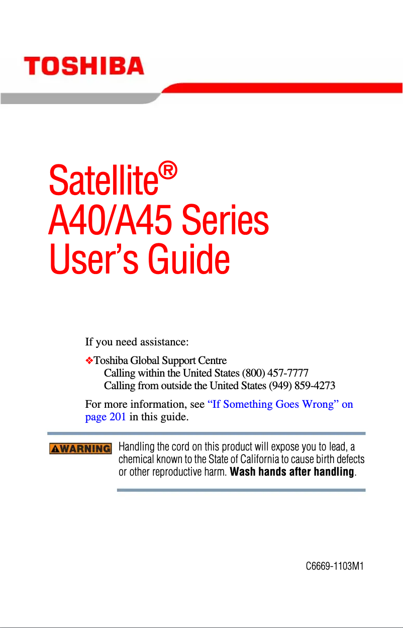 Página 1 del manual Manual de usuario Toshiba Satellite A45