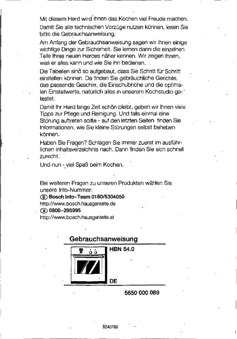 Page 1 de la notice Manuel utilisateur Bosch HBN5400