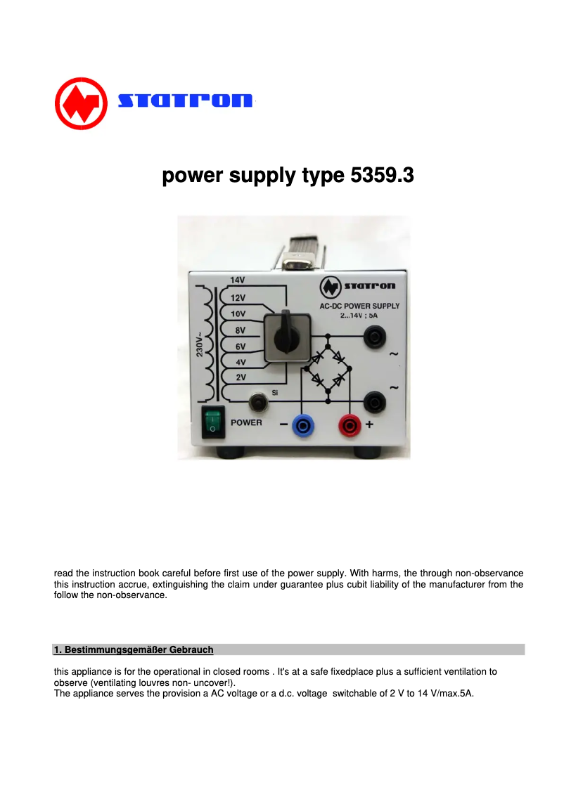 Page 1 de la notice Manuel utilisateur Statron 5359.3