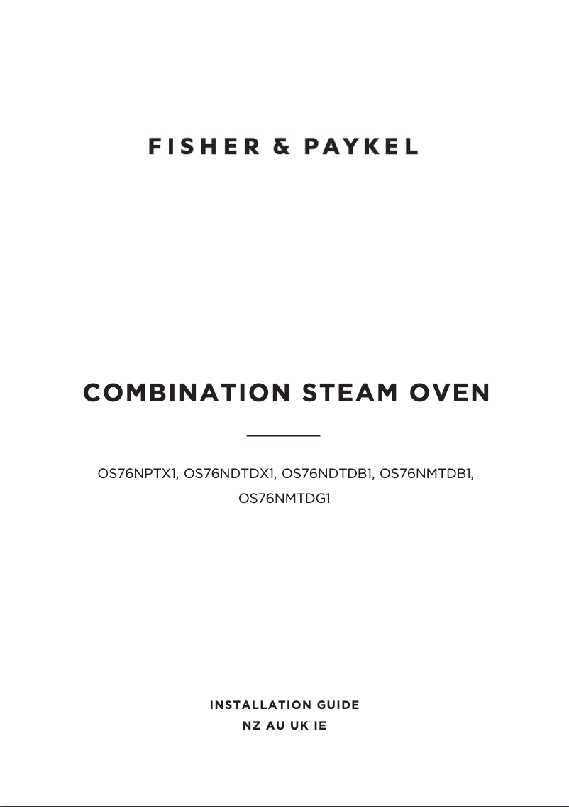 Page n°1 - Guide d'installation Fisher & Paykel OS76NDTDB1