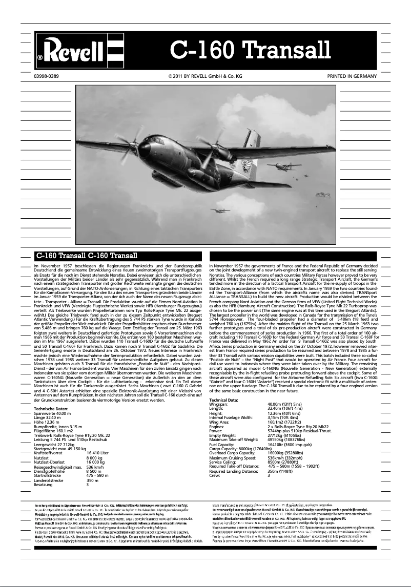 Image de la première page du manuel de l'appareil C-160 Transall