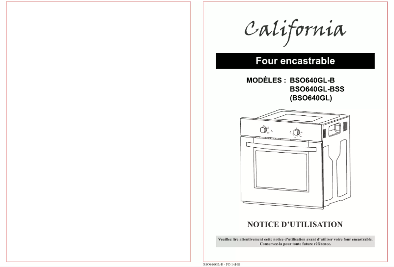 Page 1 de la notice Manuel utilisateur California BSO640GL-BSS