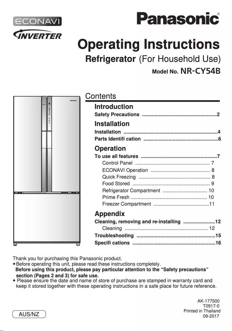 Page 1 de la notice Manuel utilisateur Panasonic NR-CY54B