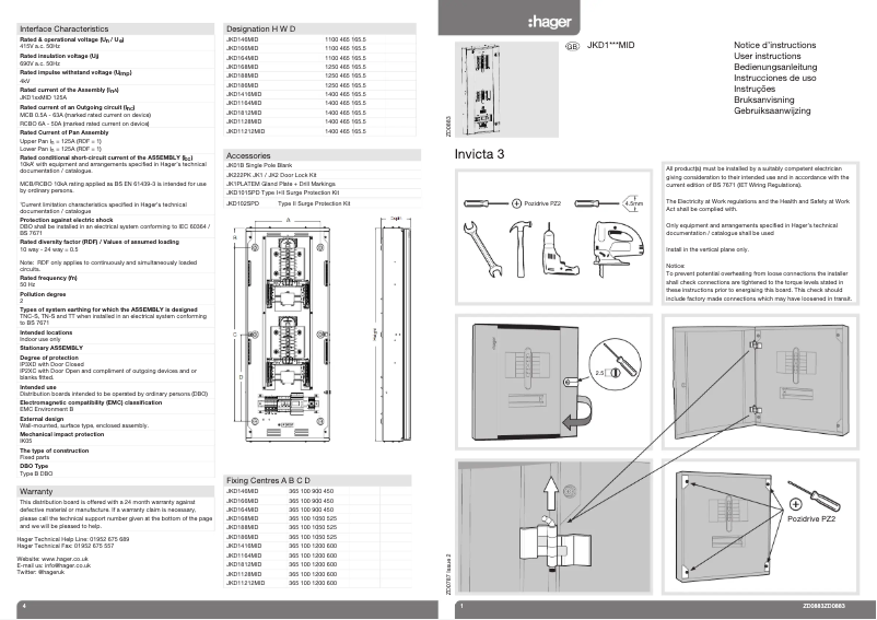 Page n°1 - Guide d'installation Hager JKD166MID