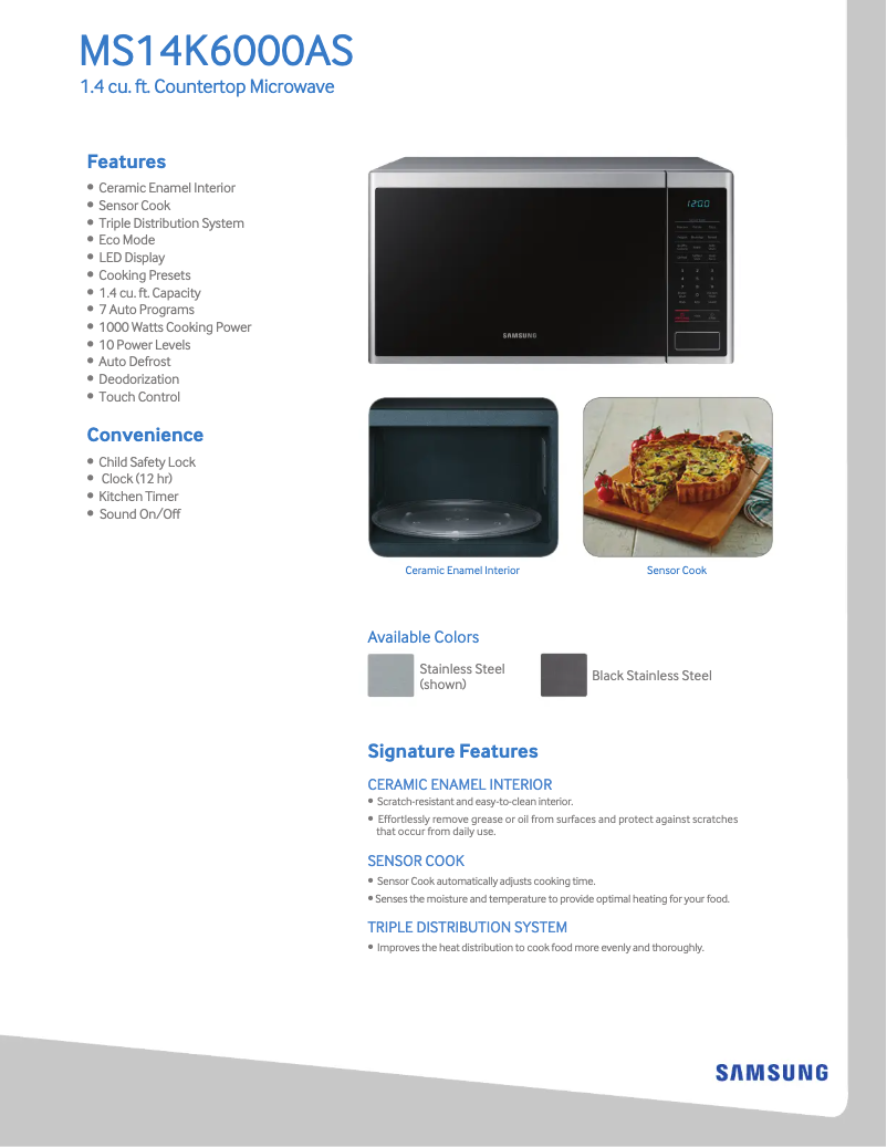 Page 1 de la notice Fiche technique Samsung MS14K6000AS