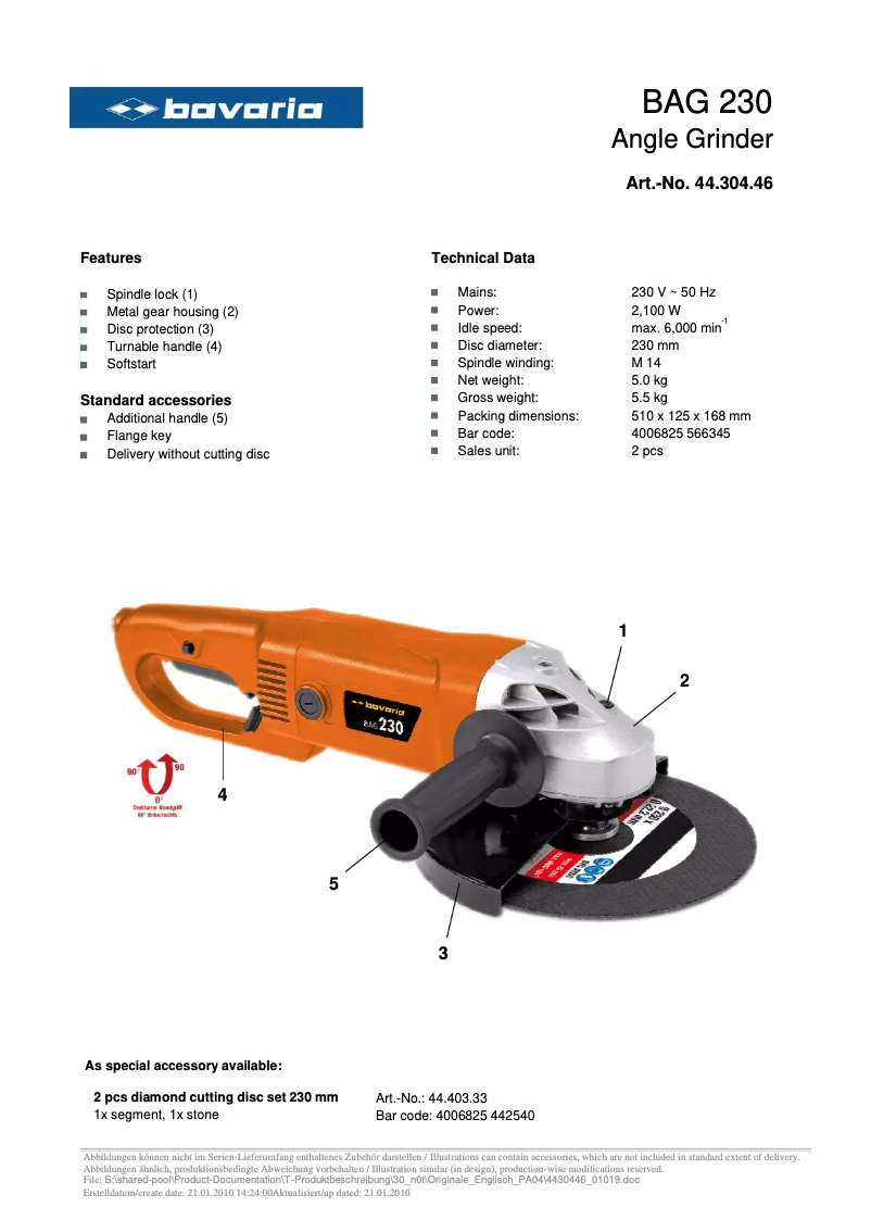 Página 1 del manual Ficha técnica Bavaria BAG 230