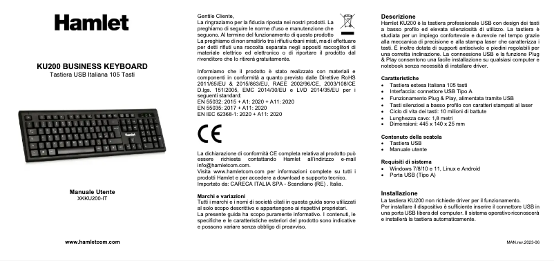 Page 1 de la notice Manuel utilisateur Hamlet XKKU200-IT