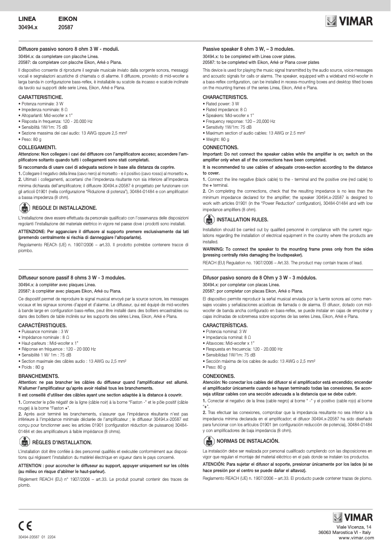 Page n°1 - Manuel utilisateur Vimar 30494.C