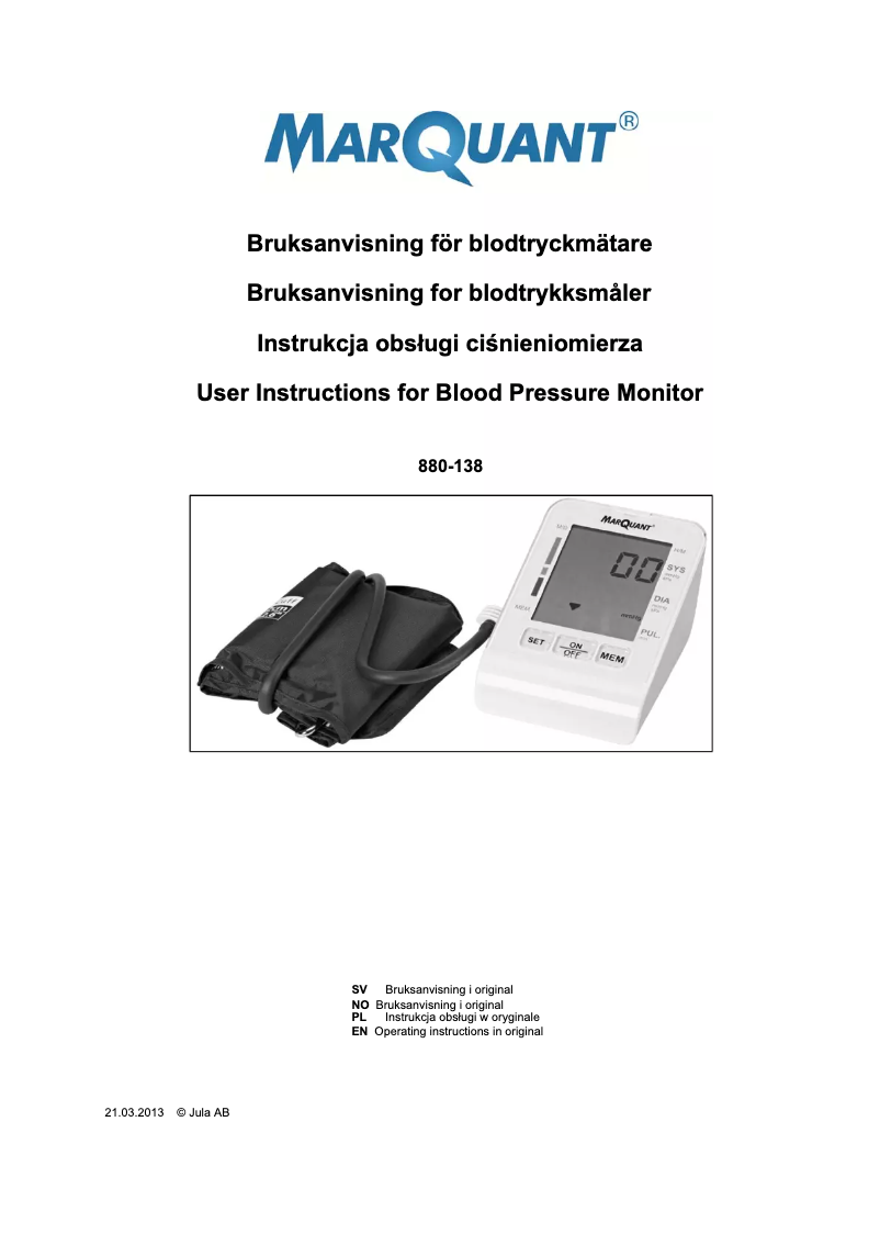 Image de la première page du manuel de l'appareil 880-138