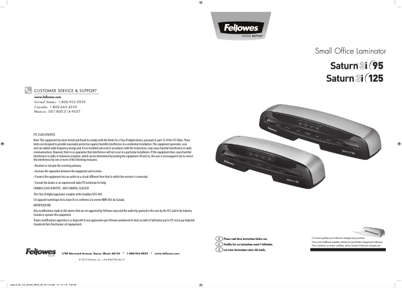 Page 1 de la notice Manuel utilisateur Fellowes Saturn SL-95