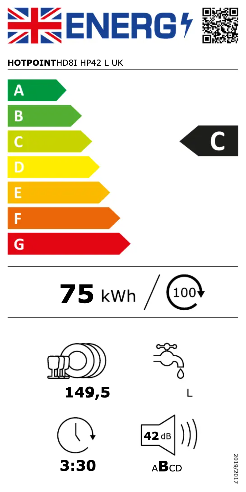 Page n°1 - Label énergétique Hotpoint HD8I HP42 L UK