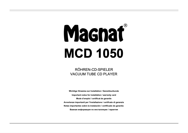Page n°1 - Manuel utilisateur Magnat MCD 1050