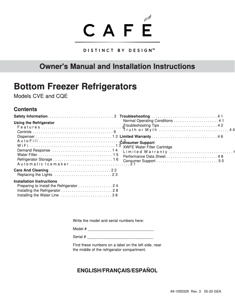 Page n°1 - Guide d'installation GE CQE28DM5NS5