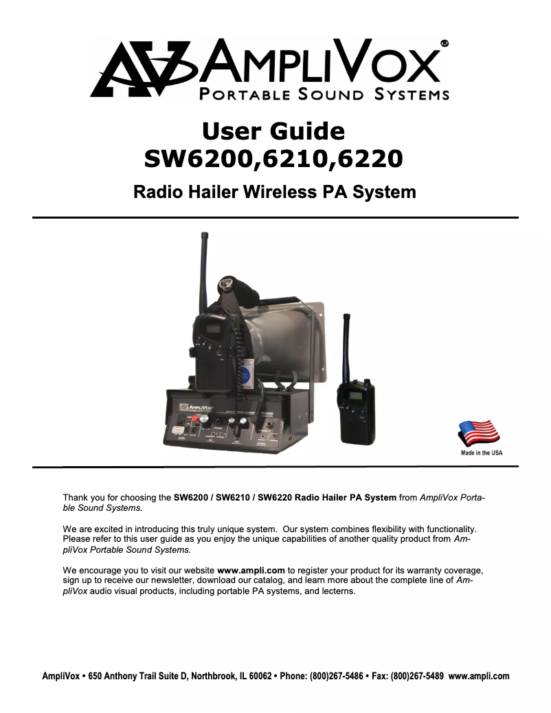 Page n°1 - Manuel utilisateur AmpliVox SW6200