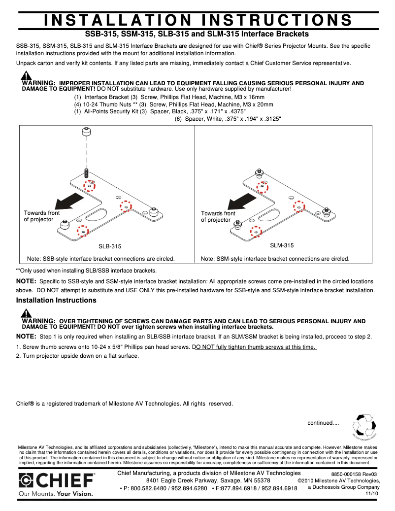 Page n°1 - Manuel utilisateur Chief RSA315