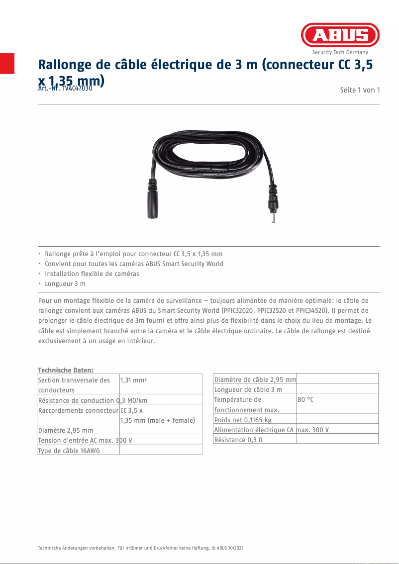 Page n°1 - Fiche technique Abus TVAC47030