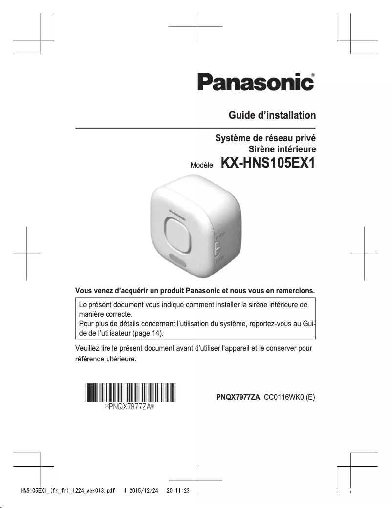 Page 1 de la notice Manuel utilisateur Panasonic KX-HNS105E