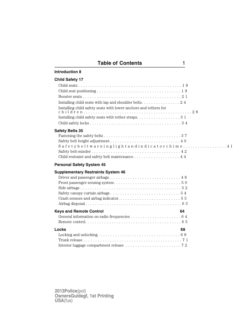 Page 1 de la notice Manuel utilisateur Ford Police Interceptor Sedan (2013)