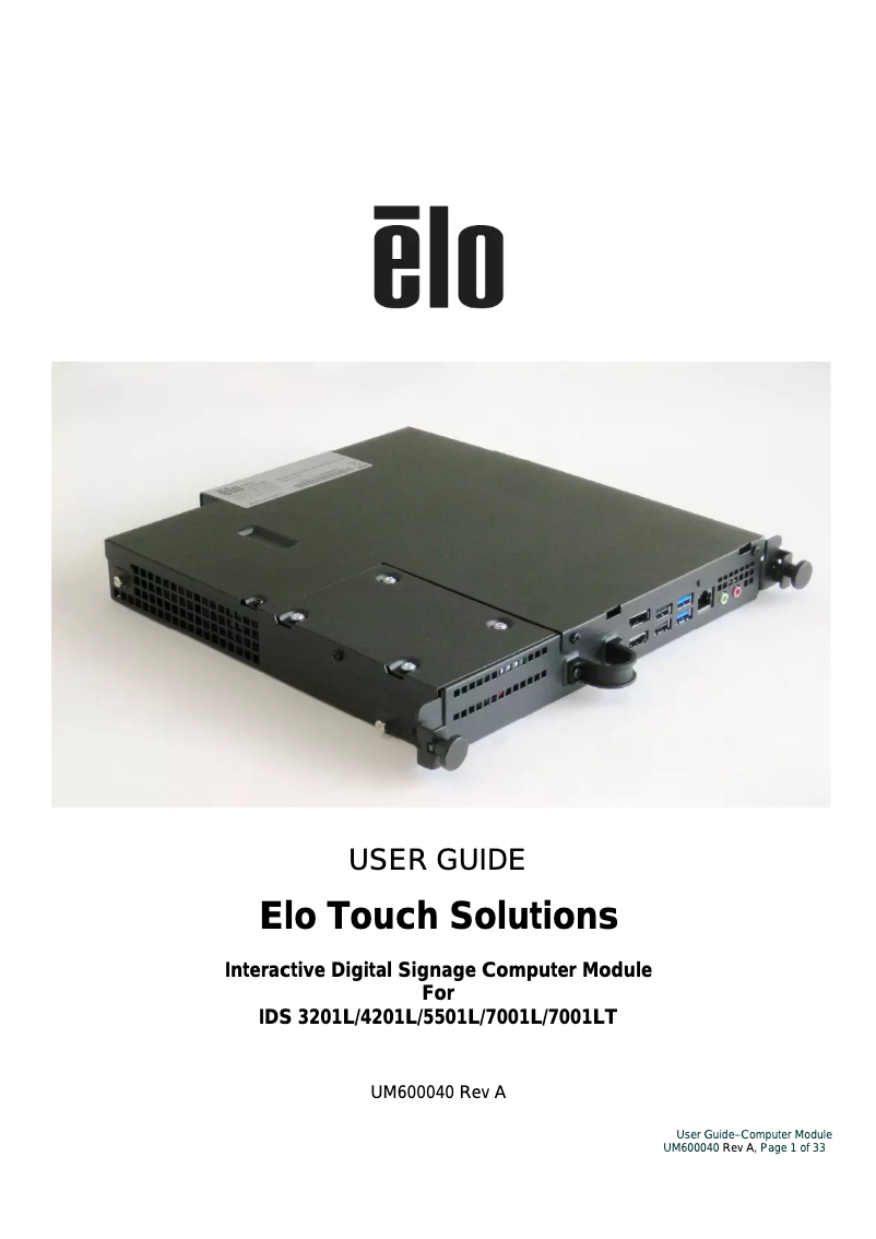 Page 1 de la notice Manuel utilisateur Elo ECMG2C