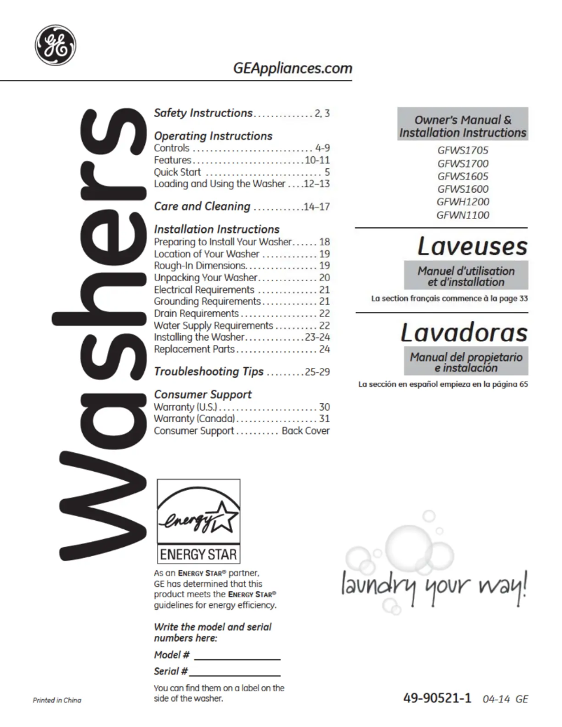 Image de la première page du manuel de l'appareil GFWN1100HWW