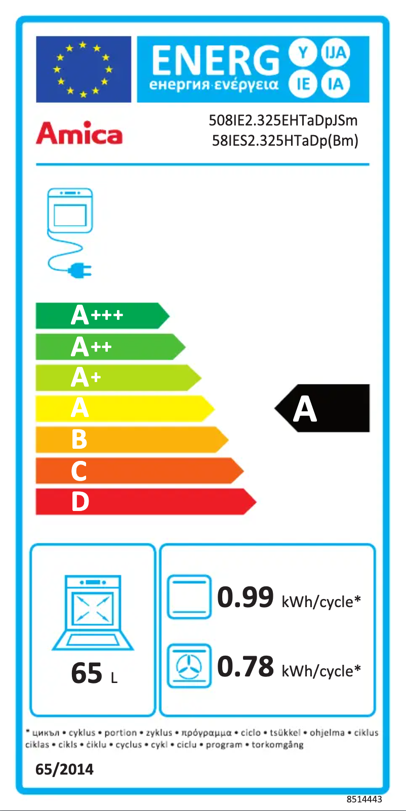 Page 1 de la notice Manuel utilisateur Amica 58IES2.325HTaDp(Bm)