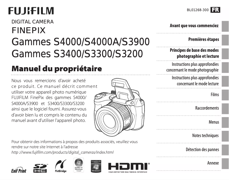 Page 1 de la notice Manuel utilisateur Fujifilm FinePix S4000A