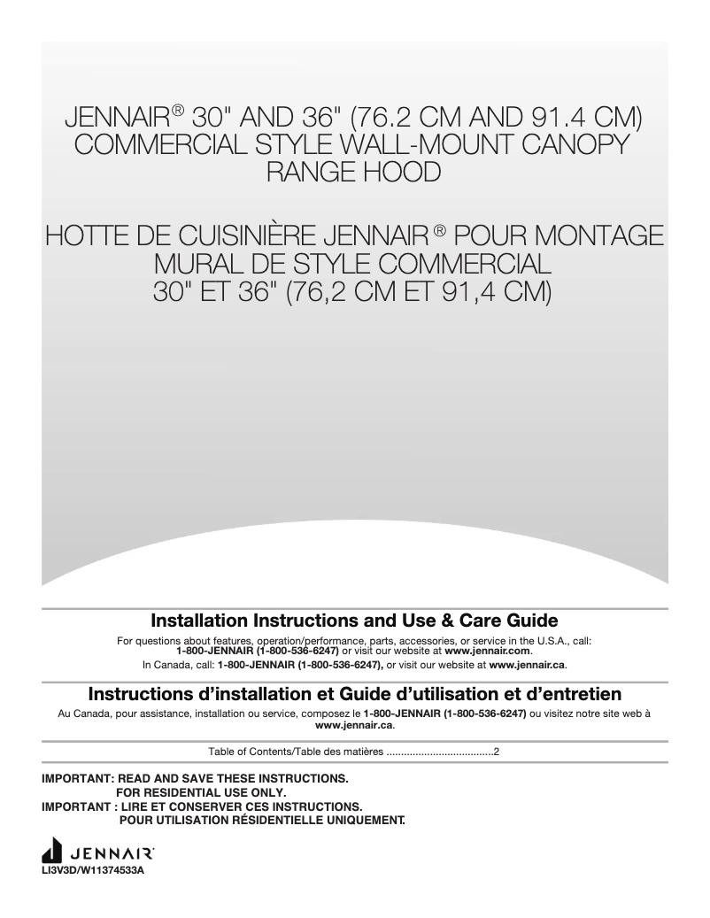 Page n°1 - Instructions / montage JennAir JXU9130HP