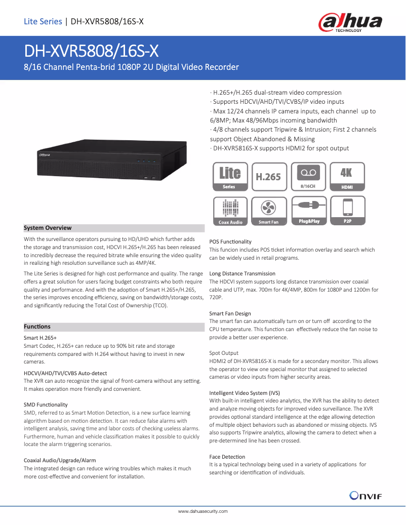 Page 1 de la notice Fiche technique Dahua Technology XVR5808/16S-X