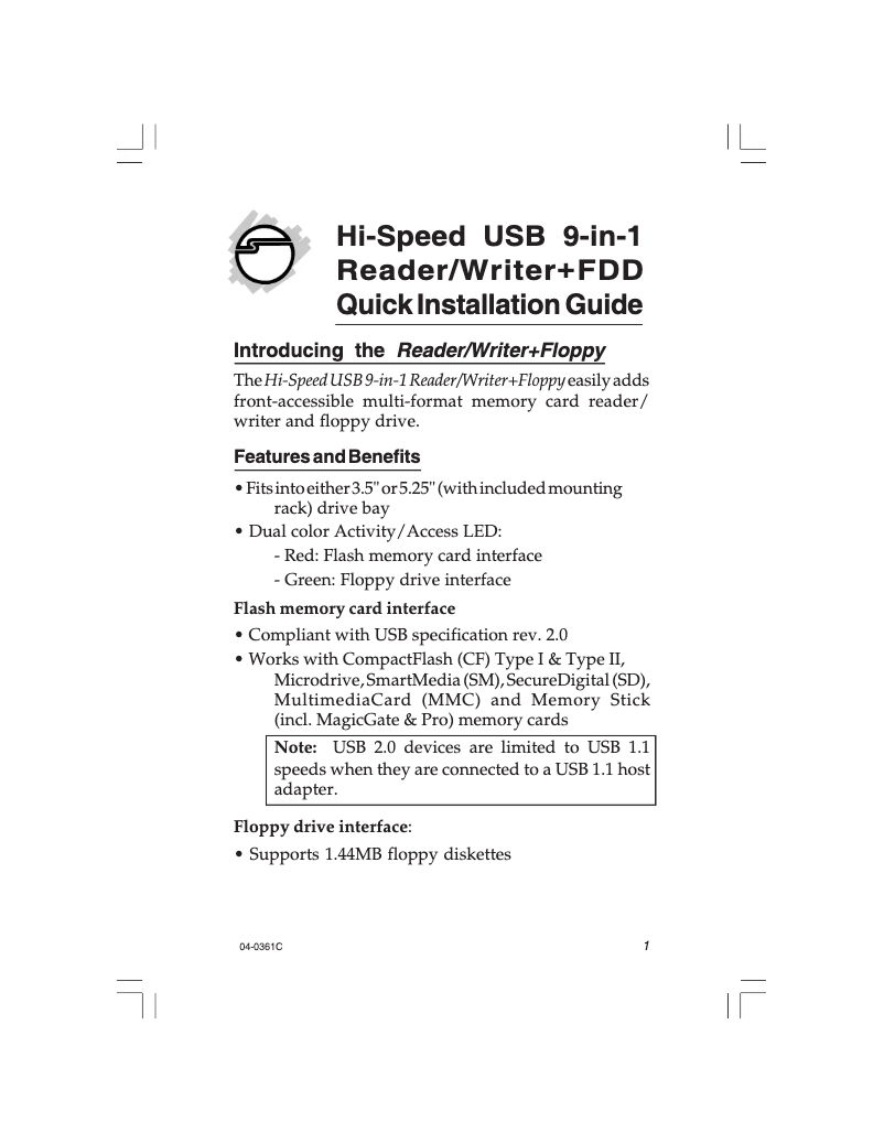 Page 1 de la notice Manuel utilisateur Siig JU-91RB12-S5